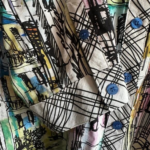 Ali Miles Mandarin Collar Tunic 3/4 Sleeve Button Front Blouse Top L City Print - Picture 9 of 12